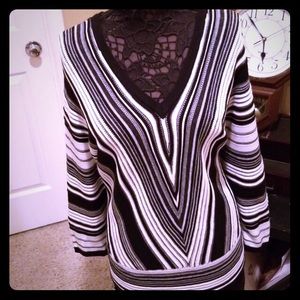 Black & White Striped Lane Bryant Deep-V sweater